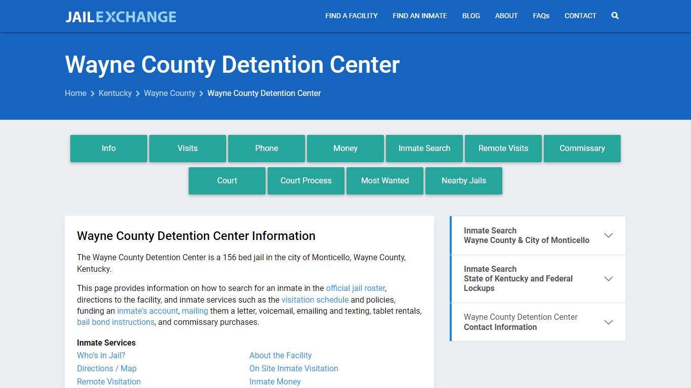 Wayne County Detention Center, KY Inmate Search, Information